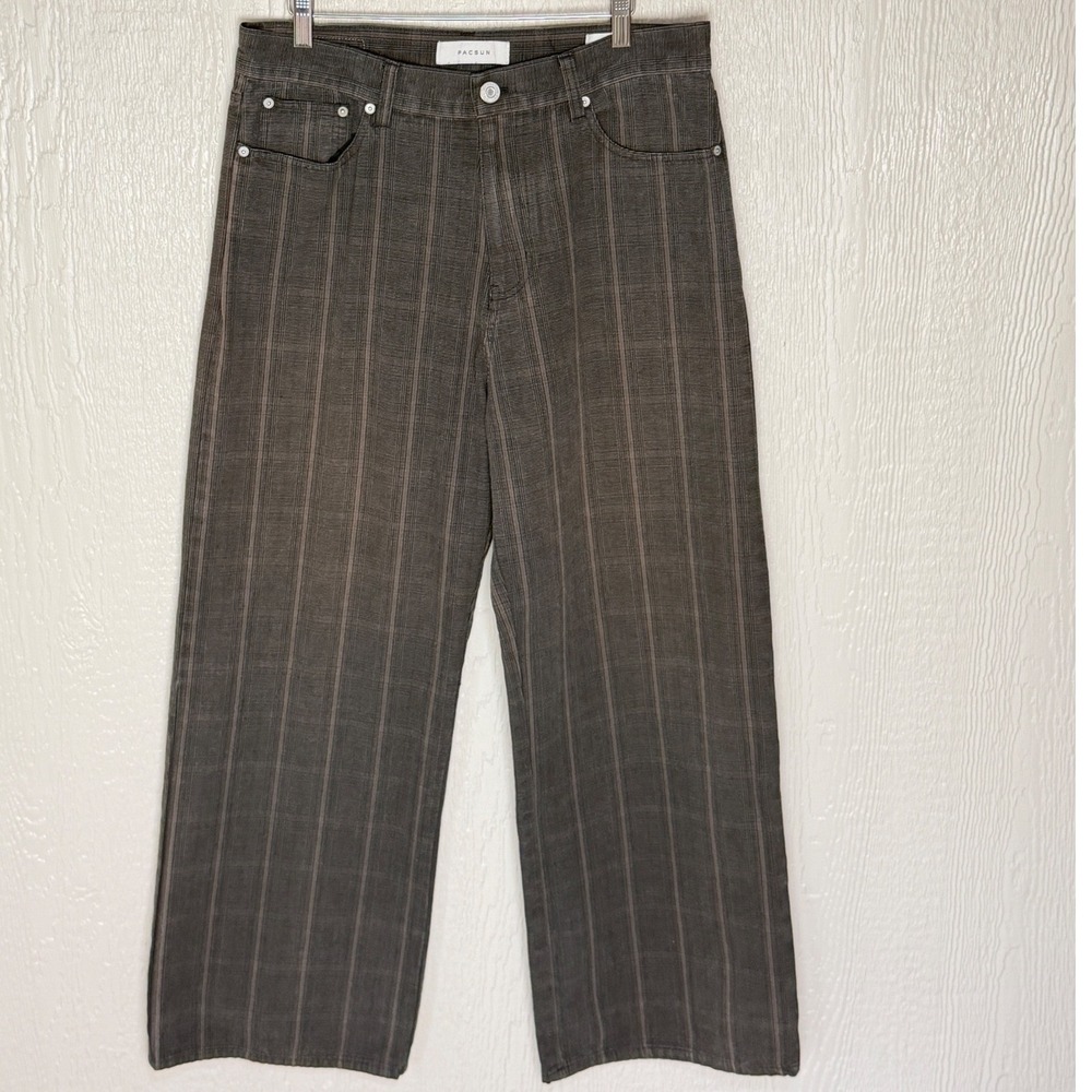 PacSun Blake Extreme Baggy Plaid Pants Mens 32 Grey Brown Wide Leg Trousers